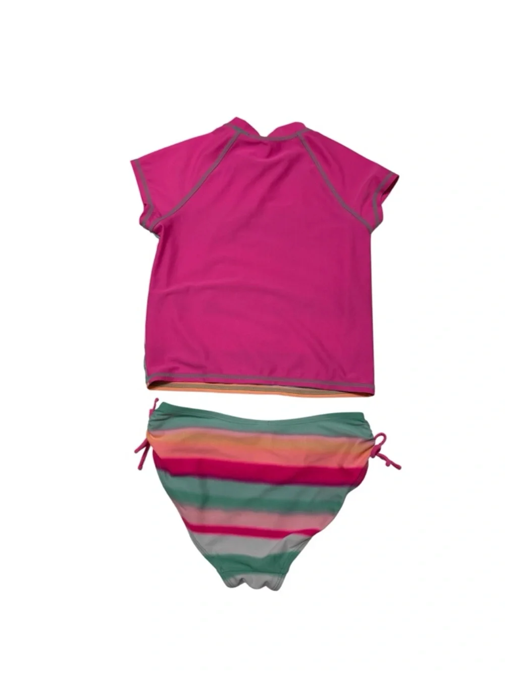 SO Girls' Pink, Green & Yellow Striped Rash Guard Bikini Girls Size 10